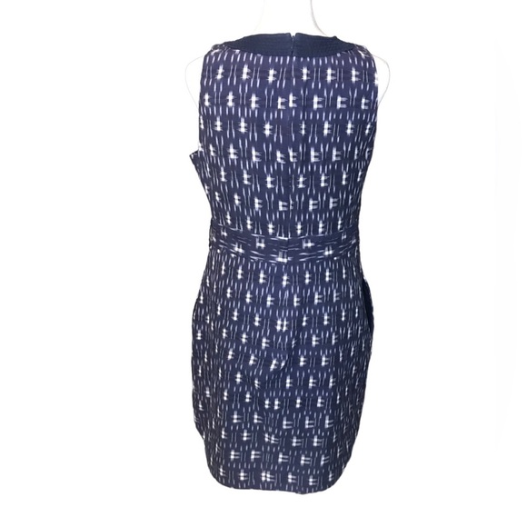 J. Crew “Ikat Print Wrap” Sleeveless V-Neck Cotton/Linen Dress Navy Print Size 6 - Picture 4 of 9